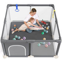 Dripex Baby Playpen, 48"×48" Play Pens for Babies and Toddlers, Safe Anti-Fall Play Yard with Gates, Baby Fence with Breathable Mesh, Indoor & Outdoor Kids Activity Center, Anchor Grey