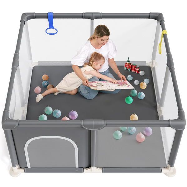 Dripex Baby Playpen, 48"×48" Play Pens for Babies and Toddlers, Safe Anti-Fall Play Yard with Gates, Baby Fence with Breathable Mesh, Indoor & Outdoor Kids Activity Center, Anchor Grey