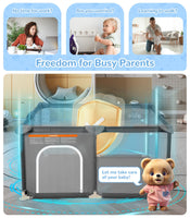 Dripex Baby Playpen, 48"×48" Play Pens for Babies and Toddlers, Safe Anti-Fall Play Yard with Gates, Baby Fence with Breathable Mesh, Indoor & Outdoor Kids Activity Center, Anchor Grey