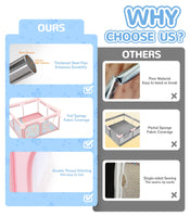 Dripex Baby Playpen, 52"×52" Play Pens for Babies and Toddlers, Safe Anti-Fall Play Yard with Gates, Baby Fence with Breathable Mesh, Indoor & Outdoor Kids Activity Center, Princess Pink