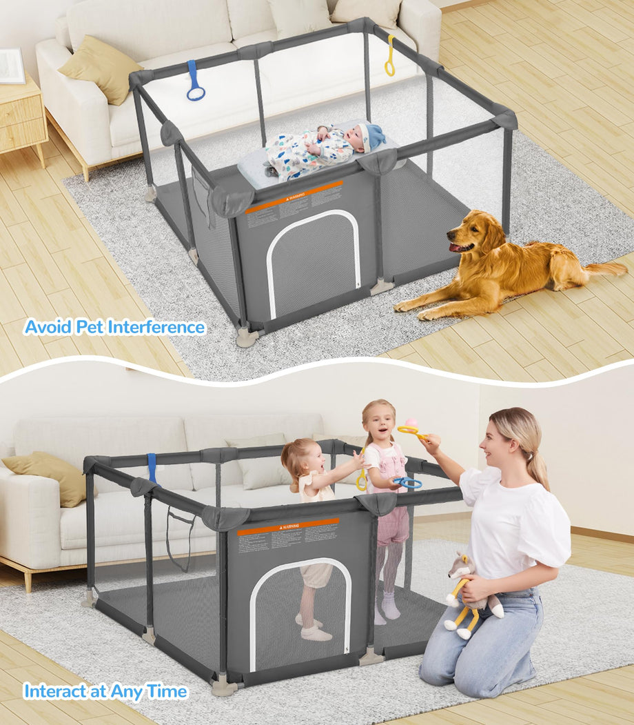 Dripex Baby Playpen, 48"×48" Play Pens for Babies and Toddlers, Safe Anti-Fall Play Yard with Gates, Baby Fence with Breathable Mesh, Indoor & Outdoor Kids Activity Center, Anchor Grey