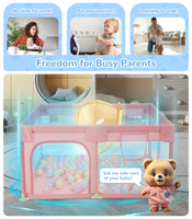 Dripex Baby Playpen, 52"×52" Play Pens for Babies and Toddlers, Safe Anti-Fall Play Yard with Gates, Baby Fence with Breathable Mesh, Indoor & Outdoor Kids Activity Center, Princess Pink
