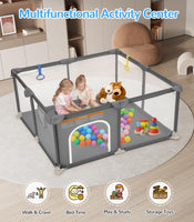 Dripex Baby Playpen, 48"×48" Play Pens for Babies and Toddlers, Safe Anti-Fall Play Yard with Gates, Baby Fence with Breathable Mesh, Indoor & Outdoor Kids Activity Center, Anchor Grey