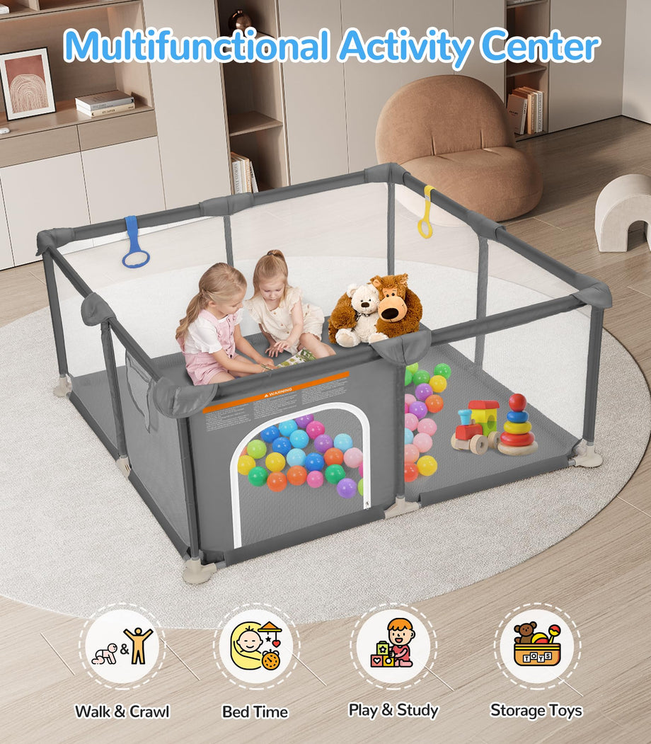 Dripex Baby Playpen, 48"×48" Play Pens for Babies and Toddlers, Safe Anti-Fall Play Yard with Gates, Baby Fence with Breathable Mesh, Indoor & Outdoor Kids Activity Center, Anchor Grey