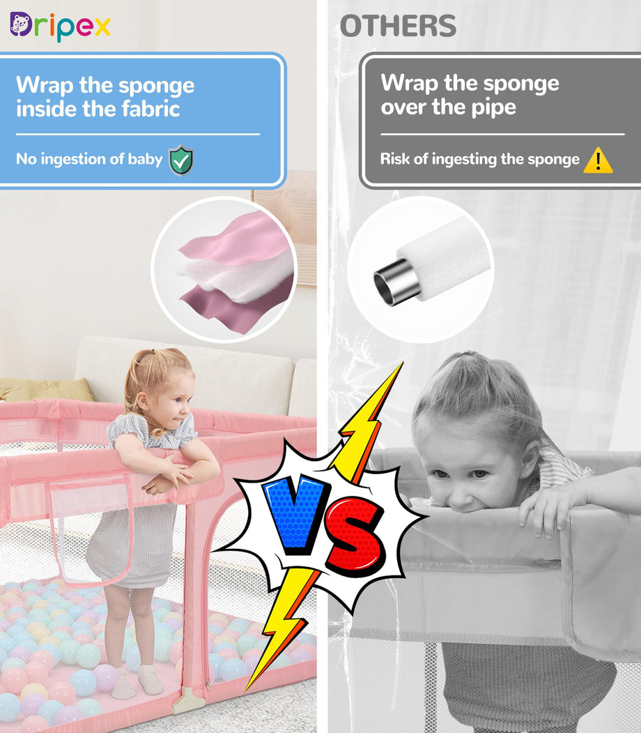 Dripex Baby Playpen, 52"×52" Play Pens for Babies and Toddlers, Safe Anti-Fall Play Yard with Gates, Baby Fence with Breathable Mesh, Indoor & Outdoor Kids Activity Center, Princess Pink