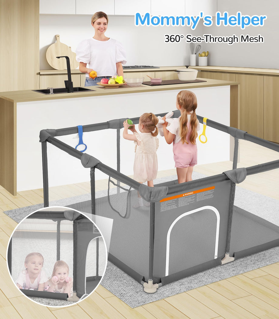 Dripex Baby Playpen, 48"×48" Play Pens for Babies and Toddlers, Safe Anti-Fall Play Yard with Gates, Baby Fence with Breathable Mesh, Indoor & Outdoor Kids Activity Center, Anchor Grey