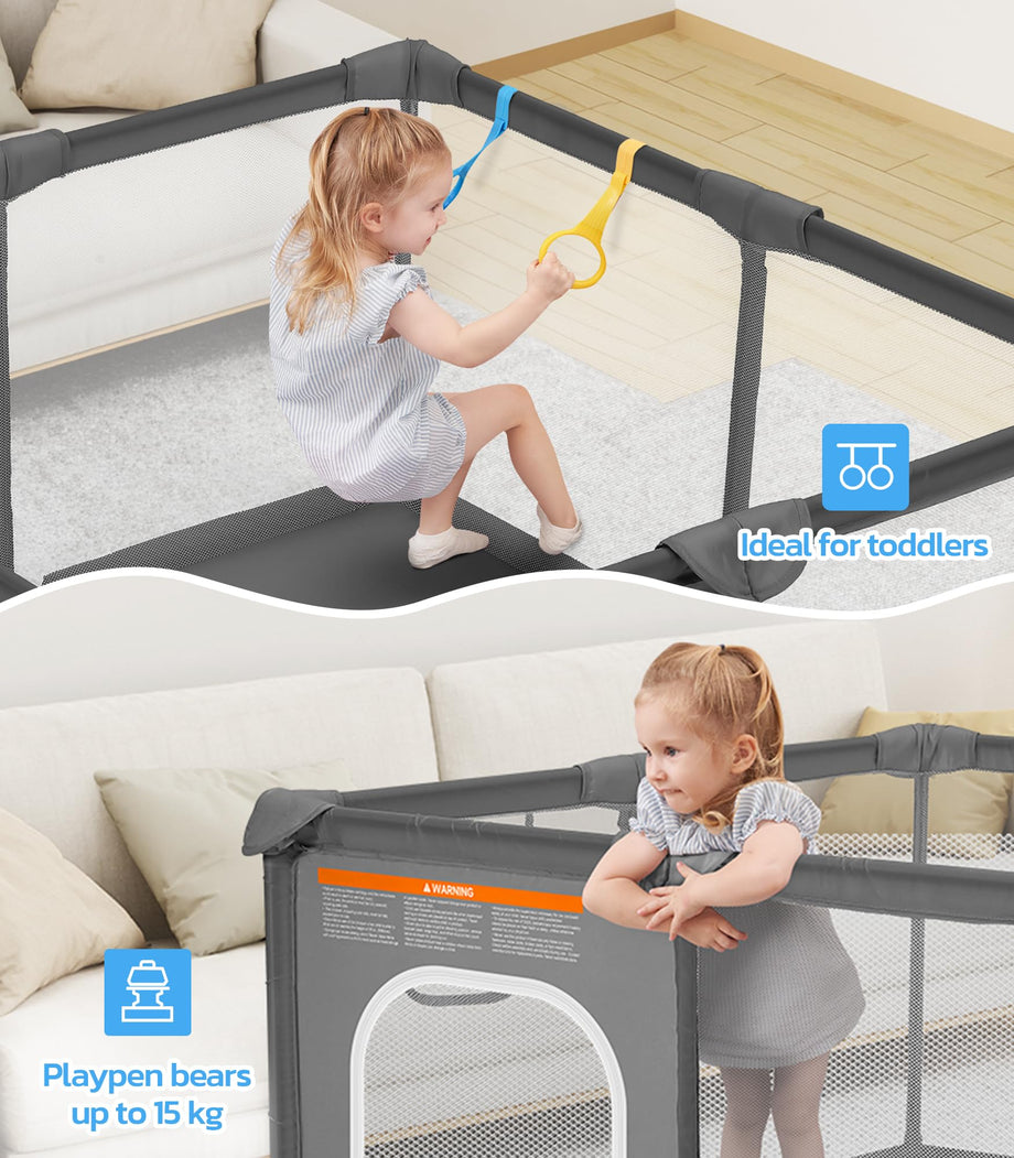 Dripex Baby Playpen, 48"×48" Play Pens for Babies and Toddlers, Safe Anti-Fall Play Yard with Gates, Baby Fence with Breathable Mesh, Indoor & Outdoor Kids Activity Center, Anchor Grey