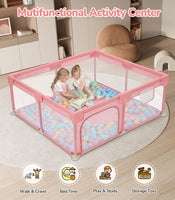 Dripex Baby Playpen, 52"×52" Play Pens for Babies and Toddlers, Safe Anti-Fall Play Yard with Gates, Baby Fence with Breathable Mesh, Indoor & Outdoor Kids Activity Center, Princess Pink