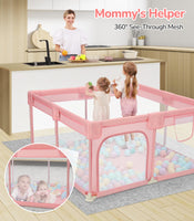 Dripex Baby Playpen, 52"×52" Play Pens for Babies and Toddlers, Safe Anti-Fall Play Yard with Gates, Baby Fence with Breathable Mesh, Indoor & Outdoor Kids Activity Center, Princess Pink
