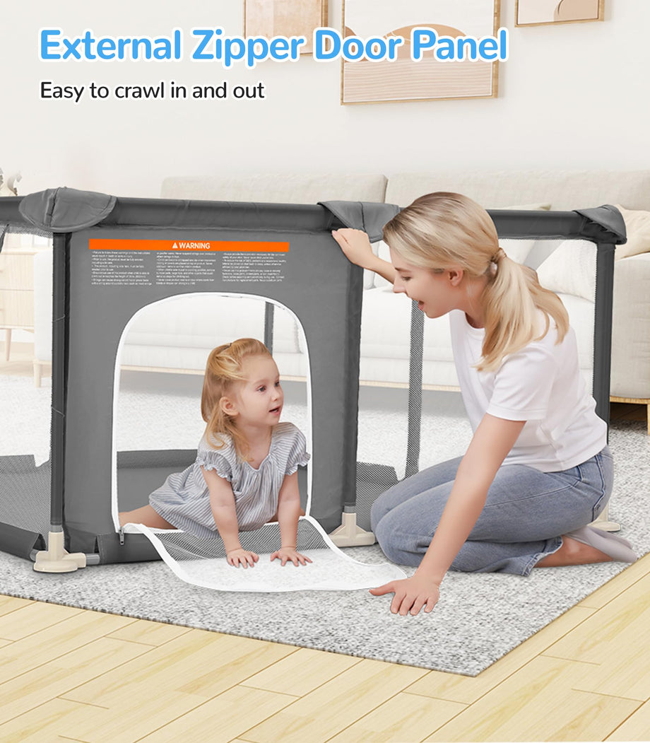 Dripex Baby Playpen, 48"×48" Play Pens for Babies and Toddlers, Safe Anti-Fall Play Yard with Gates, Baby Fence with Breathable Mesh, Indoor & Outdoor Kids Activity Center, Anchor Grey